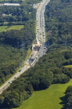 Aerial view, construction site motorway A1 viaduct, replacement construction of the viaduct,