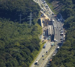 Aerial view, construction site motorway A1 viaduct, replacement construction of the viaduct,