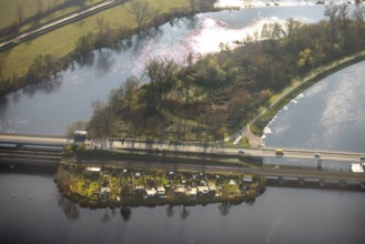 Aerial view, Obergraben, Obergrabenbrücke, Friedrichstraße, railway bridge, allotment garden site