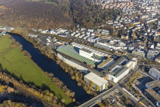 Aerial view, industrial estate between federal road B226 and federal road B234 on the Ruhr, Demag,