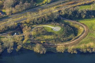 Aerial view, Elsche estuary viewpoint, Elbsche, Ruhr, Ruhr valley, railway line, Bommern, Witten,