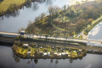 Aerial view, Obergraben, Obergrabenbrücke, Friedrichstraße, railway bridge, allotment garden site