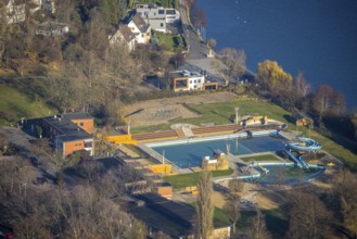 Aerial view, nature outdoor swimming pool Wetter, Harkortsee, Wetter, Ruhr area, North