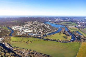 Aerial view, city view Wetter, river Ruhr, Obergraben, Harkortsee, Alt-Wetter, Wetter, Ruhr area,