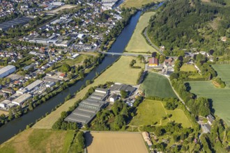 Aerial view, Ruhr river, Ruhr bridge Mendener Straße, Wickede (Ruhr), North Rhine-Westphalia,