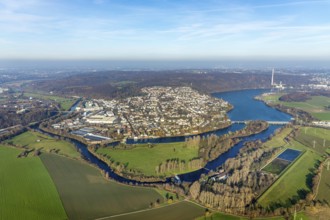 Aerial view, overview Wetter, Ruhr, Ruhr valley, Obergraben, Harkortsee, Cuno power station,