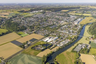 Aerial view, view of town, river Ruhr, Wickeder Profile rolling mill, Ruhrverband sewage treatment