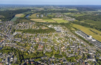 Aerial view, view of town, Ruhr river, Wasserwerke Westfalen GmbH, Wasserwerke Westfalen GmbH,
