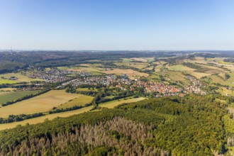 Aerial view, view of the town, Willebadessen Monastery, St Vitus Parish Church, Castle Park,
