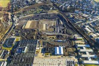 Aerial view, construction site of new Amazon logistics centre, Euziel logistics company, industrial