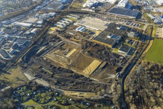 Aerial view, construction site of new Amazon logistics centre, Euziel logistics company, industrial