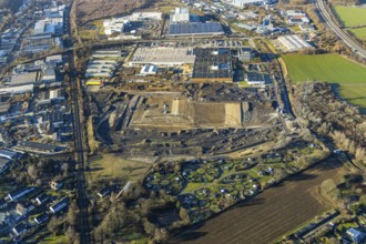 Aerial view, construction site of new Amazon logistics centre, Euziel logistics company, industrial