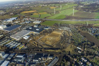 Aerial view, construction site of new Amazon logistics centre, Euziel logistics company, industrial