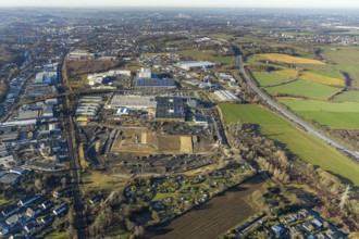 Aerial view, construction site of new Amazon logistics centre, Euziel logistics company, industrial