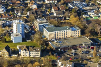 Aerial view, construction site of new Helfkamp retirement home, Edeka branch Witten, Stockum,