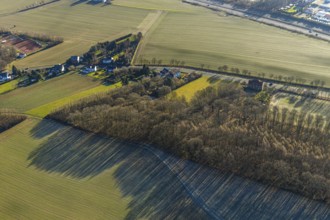 Aerial view, wooded area and residential buildings on Pferdebachstraße, Stockum, Witten,