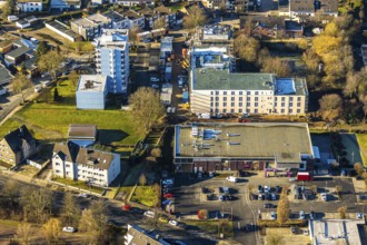 Aerial view, construction site of new Helfkamp retirement home, Edeka branch Witten, Stockum,