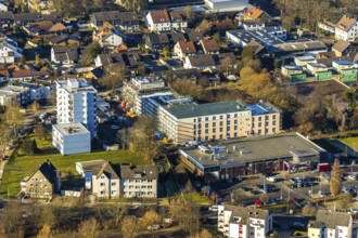 Aerial view, construction site of new Helfkamp retirement home, Edeka branch Witten, Stockum,