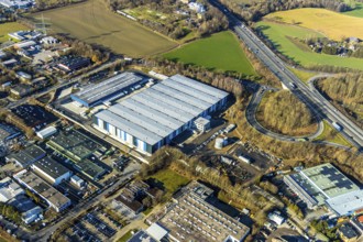 Aerial view, Hermes distribution centre Witten, Euziel logistics centre, industrial estate on