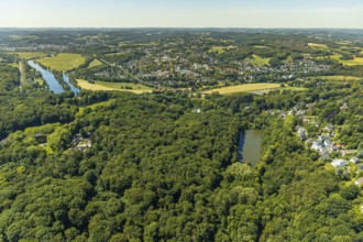 Aerial view, excursion destination Hohenstein, river Ruhr, Hammerteich, view to Bommern, Witten,