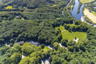 Aerial view, excursion destination Hohenstein, Hotel Haus Hohenstein, funfair and snack pleasure,