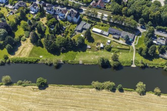 Aerial view, river Ruhr, possible natural outdoor pool on the riverside road, Witten, Ennepe-Ruhr