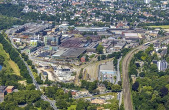 Aerial view, Deutsche Edelstahlwerke Witten, DEW, Ruhr river, Witten main railway station, view to
