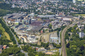 Aerial view, Deutsche Edelstahlwerke Witten, DEW, Ruhr river, Witten main railway station, view to
