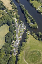 Aerial view, Steger campsite, Ruhr river, Ruhr island, Bommern, Witten, Ennepe-Ruhr district, Ruhr