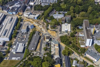 Aerial view, construction site, extension of Pferdebachstraße, Witten-Ost development area, former