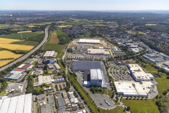 Aerial view, construction site of new Amazon logistics centre, industrial estate on Brauckstrasse,