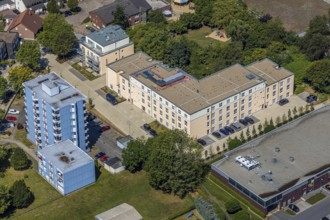 Aerial view, construction site of new Helfkamp retirement home, high-rise building, Stockum,