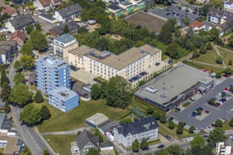 Aerial view, construction site of new Helfkamp retirement home, high-rise building, Stockum,