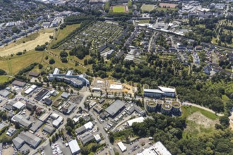 Aerial view, construction site of new campus building, Witten Herdecke University, Witten,