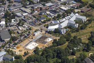 Aerial view, construction site of new campus building, Witten Herdecke University, Witten,