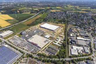 Aerial view, construction site of new Amazon logistics centre, industrial estate on Brauckstrasse,