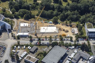 Aerial view, construction site of new campus building, Witten Herdecke University, Witten,