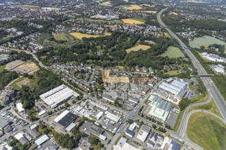 Aerial view, construction site of new residential area, former Schüren nursery, Dehner garden