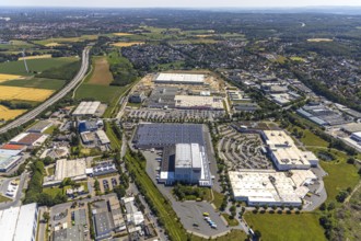 Aerial view, construction site of new Amazon logistics centre, industrial estate on Brauckstrasse,