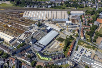 Aerial view, new building at the entrance to the Witten switchyard, site of the switchyard on