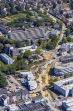Aerial view, construction site, extension of Pferdebachstraße, Witten-Ost development area, former