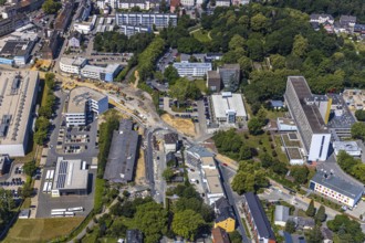 Aerial view, construction site, extension of Pferdebachstraße, Witten-Ost development area, former