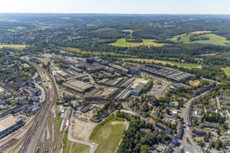 Aerial view, Deutsche Edelstahlwerke Witten, DEW, Ruhr river, Witten main railway station, Witten,