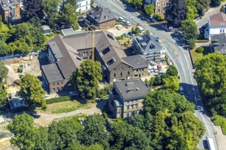 Aerial view, construction site for 30 lofts, former Scharfen machine factory, Scharfen Villa, Villa