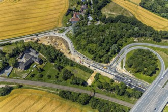 Aerial view, construction site Bochumer Straße near Hof Bockholt, motorway junction Witten-Zentrum,