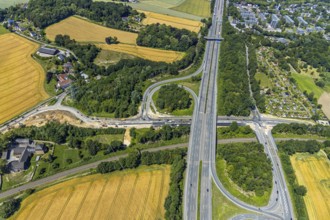 Aerial view, construction site Bochumer Straße near Hof Bockholt, motorway junction Witten-Zentrum,