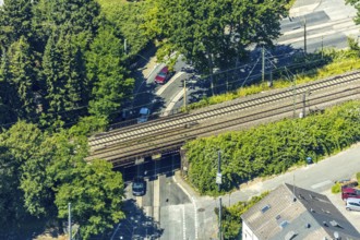 Aerial view, maintenance work on the DB Bochumer Straße bridge, extension of tram line 310, Witten,