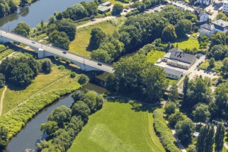 Aerial view, Ruhr river, Ruhr bridge Herbede, Herbede Fatih Camii mosque, Witten, Ennepe-Ruhr
