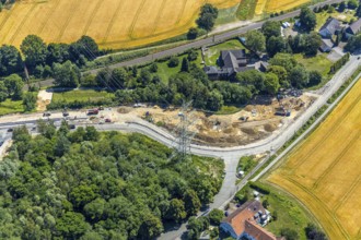 Aerial view, construction site Bochumer Straße near Hof Bockholt, motorway junction Witten-Zentrum,