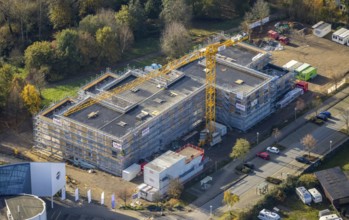 Aerial view, Witten/Herdecke University, new library building campus, Annen, Witten, Ruhr area,